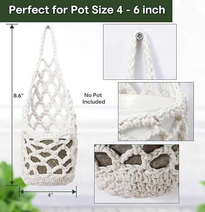 4PK Wall Planters for Indoor Plants, Macrame Plant Hanger | Wall Planter, Plant Hanger, Hanging Planter (2 Large + 2 Small)-Ruum Studio Home