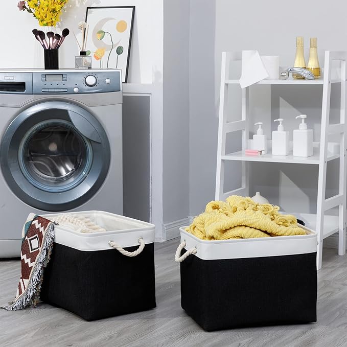 Bidtakay Black Storage Bins Storage Baskets for Shelves Decorative Basket Set of 2 Fabric Cloth Bins for Organizing 16x11.8x11.8 in Large Tall Baskets with Soft Handles for Home Office Living Room-Ruum Studio Home