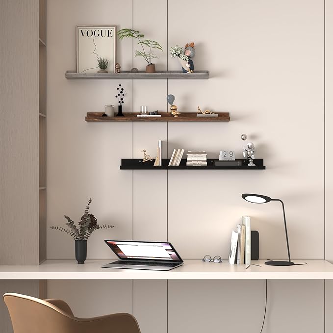 Giftgarden 36 Inch Multi Colors Floating Shelves for Wall Mount, Assorted Colors Wood Wall Shelf Ledge for Bathroom Bedroom Living Room Kitchen Storage, Set of 3 Different Sizes-Ruum Studio Home