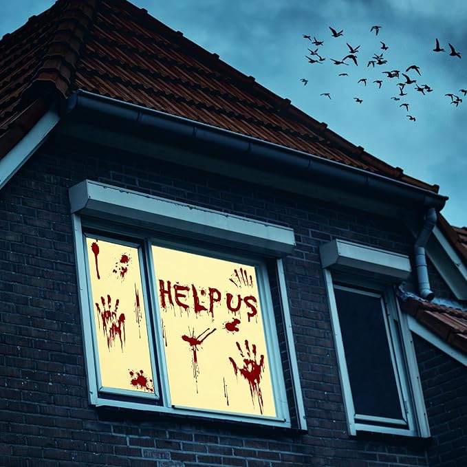 Halloween Window-Clings-Decorations Bloody-Handprint-Footprint Stickers, Scary Halloween Party Indoor/Outdoor Decoration, for Windows, Car - 12 Sheets-Ruum Studio Home