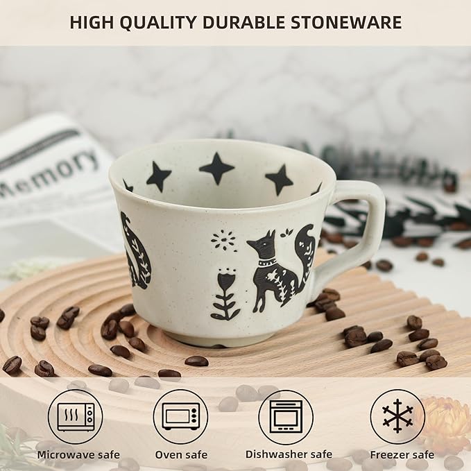 Ceramic Coffee Mug, 12 oz Novelty Unique Teacup with Large Handle, Stoneware Cup for Tea Mocha Latte Cappuccino Espresso (Set of 2, Fox and Bear)-Ruum Studio Home