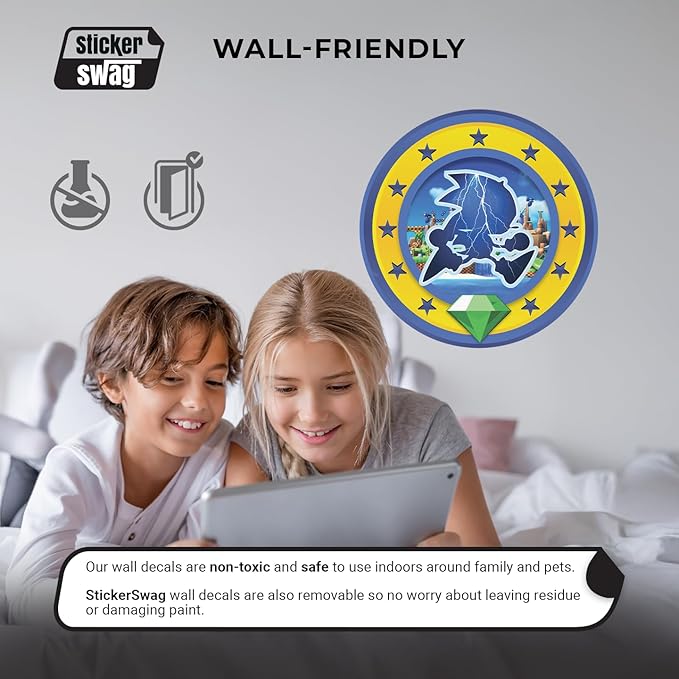 Speed Hero Wall Decal – Removable Vinyl Wall Art with Chaos Emerald Design – Gaming Room, Bedroom & Playroom Decor (Electric Hero)-Ruum Studio Home