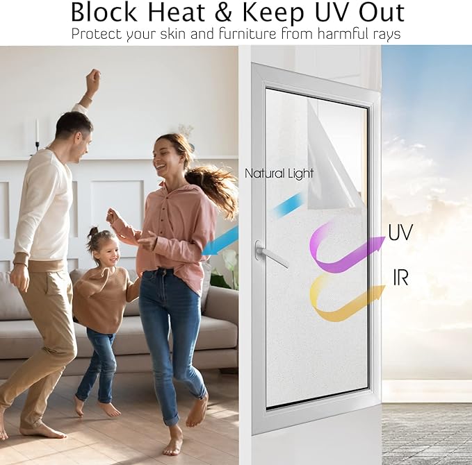 HIDBEA Frosted Window Privacy Film Heat Control UV Blocking, Static Cling Non-Adhesive Reusable Door coverings for Bathroom Home Office (Frosted 45.2 Inch x 13.1 Feet)-Ruum Studio Home