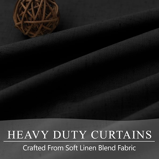 DANCURTON Black Blackout Curtains 63 Inch Length for Bedroom 2 Panels Set Back Tab Living Room Darkening Dark Out Heavy Thick Linen Farmhouse Insulated Thermal Curtain for Winter Summer 63 Inches Long-Ruum Studio Home