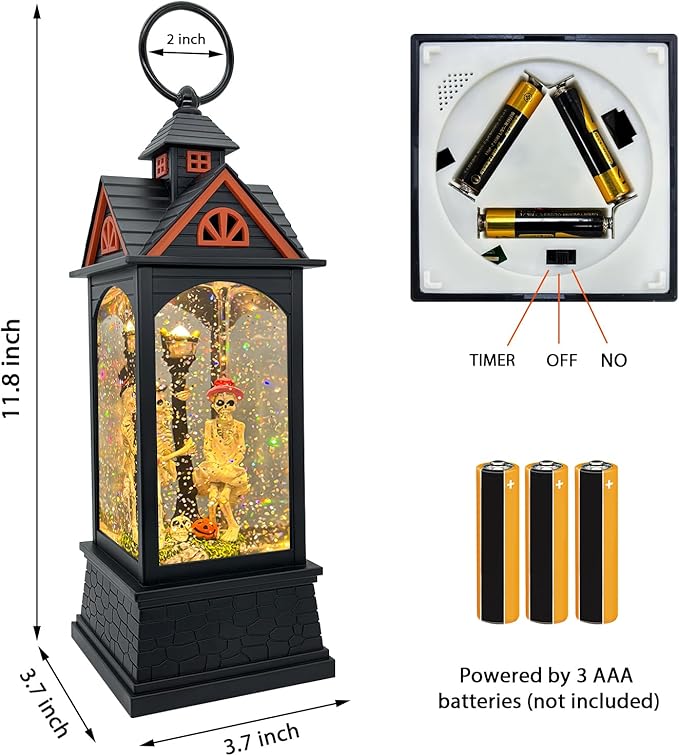 Halloween Snow Globe Lantern with 6 Hour Timer,Halloween Decorations Indoor for Home,Halloween Decor,USB or Battery Powered for Halloween Lanterns,Halloween Skeleton-A-Ruum Studio Home