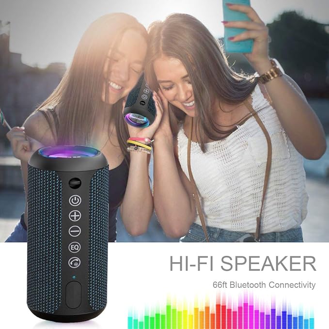 Ortizan Portable Bluetooth Speakers, IPX7 Waterproof Wireless Speaker with 24W Loud Stereo Sound, Outdoor Speaker with Bluetooth 5.3, Deep Bass, RGB Lights, Dual Pairing, 30H Playtime for Home, Party-Ruum Studio Home