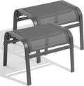 Outdoor Ottoman Set of 2, All Weather Outdoor Foot Stool with Supportive Textliene and Metal Frame, Stackable Oversized Outdoor Foot Rest for Furniture Patio Garden Pool, Grey-Ruum Studio Home