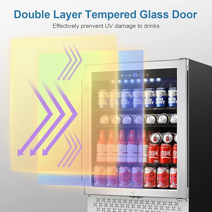 Tylza Beverage Refrigerator 24 Inch, 190 Can Built-in/Freestanding Beverage Cooler Fridge with Glass Door and Advanced Cooling Compressor for Beer and Soda or Wine, Low Noise, 37-64 F-Ruum Studio Home
