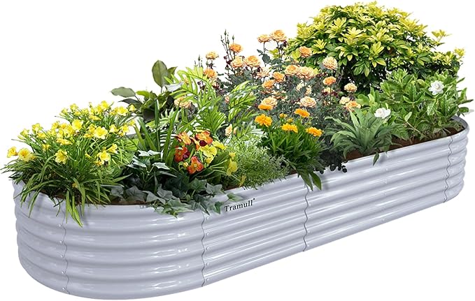 1 Pack 8x3x1.5FT Galvanized Raised Garden Bed Kit Oval Metal Ground Planter Box Outdoor Bottomless Planter Raised Beds for Vegetables Flowers Herbs Fruits, Gray-Ruum Studio Home