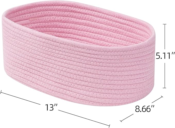 Cute Baskets for Shelf Storage Small Woven Basket to Store and Organize Daily Items/Durable Rope Basket for Living Room, Bedroom,Playroom/Oval-13x8.66x5.11’’,Stylish 3 Packs Pink-Ruum Studio Home