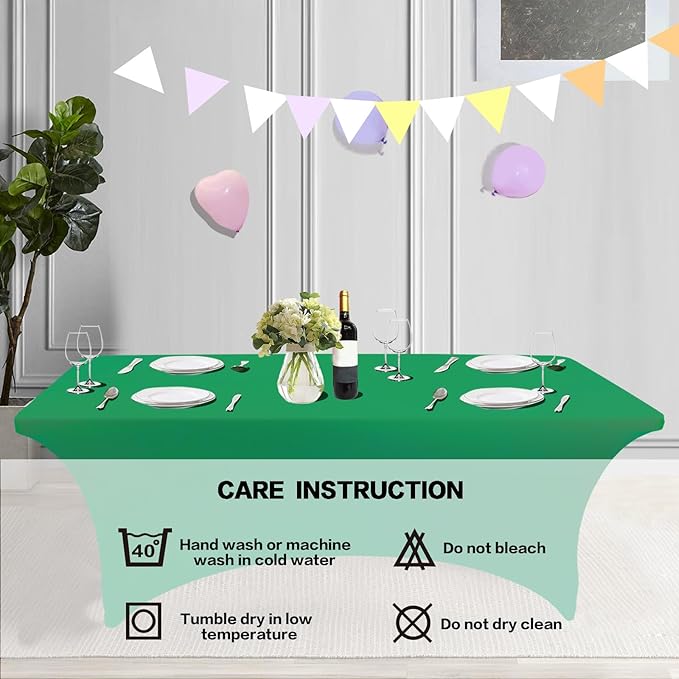 IVAPUPU 2 Pack 4FT Table Cloth for Rectangular Fitted Events Stretch Emerald Green Table Covers Washable Cover Spandex Tablecloth Protector for Party, Wedding, Cocktail, Banquet, Festival-Ruum Studio Home