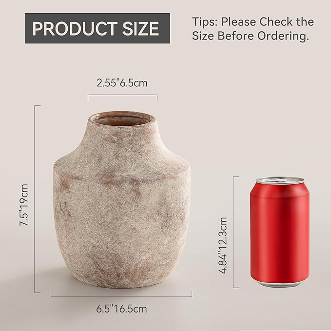 Mitt&Ditt Ceramic Flower Vase, 7.5 inch Off-White Farmhouse Rustic Vase, Handcrafted Weathered Pottery Vases, Small Flower Terracotta Vases for Home Decor, Living Room, Table, Shelf-Ruum Studio Home