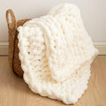 WESHIONGOO Chunky Knit Blanket Throw 40"×40" Knitted Throw Blankets for Couch Bed Fluffy Soft Blanket with Jumbo Chenille Yarn Thick 100% Handmade (Cream White)-Ruum Studio Home