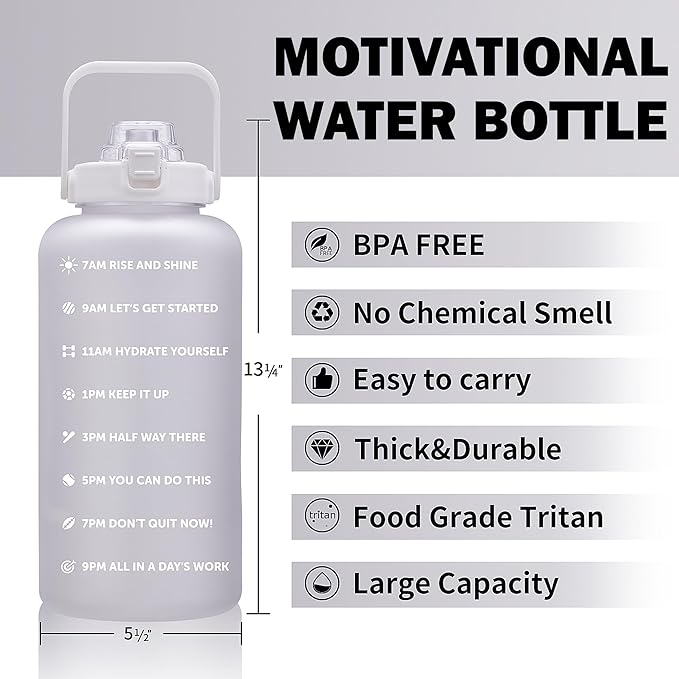 64oz,100oz,128oz Large Motivational Water Bottle with Time Marker, Leakproof & BPA Free Half Gallon Big Water Bottle with Straw Handle Tritan Frosted Water Jug for Gym,Fitness,Outdoor Sports-Ruum Studio Home
