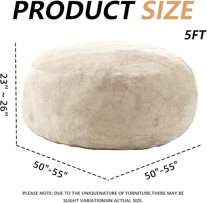 5FT，Big Bean Bag Chairs for Adults，Large beanbag with Filler Included，Memory Foam Material，Easy to Clean and Washable Corduroy Fabric，Suitable for Living Room and Bedroom (Apricot, 5 Foot)-Ruum Studio Home