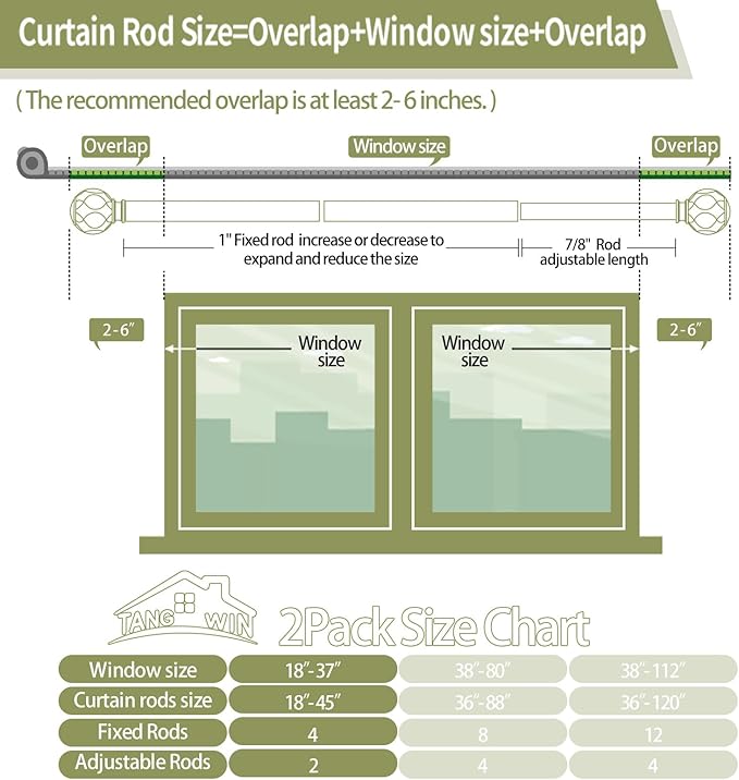 Black Adjustable Curtain Rods for Windows:Farmhouse Heavy Duty Curtain Rod for Bedroom Living Room,Boho Decorative Rustic Drapery Rods with Vintage Coastal Finials,Matte Black 2 Pack 18-45"-Ruum Studio Home