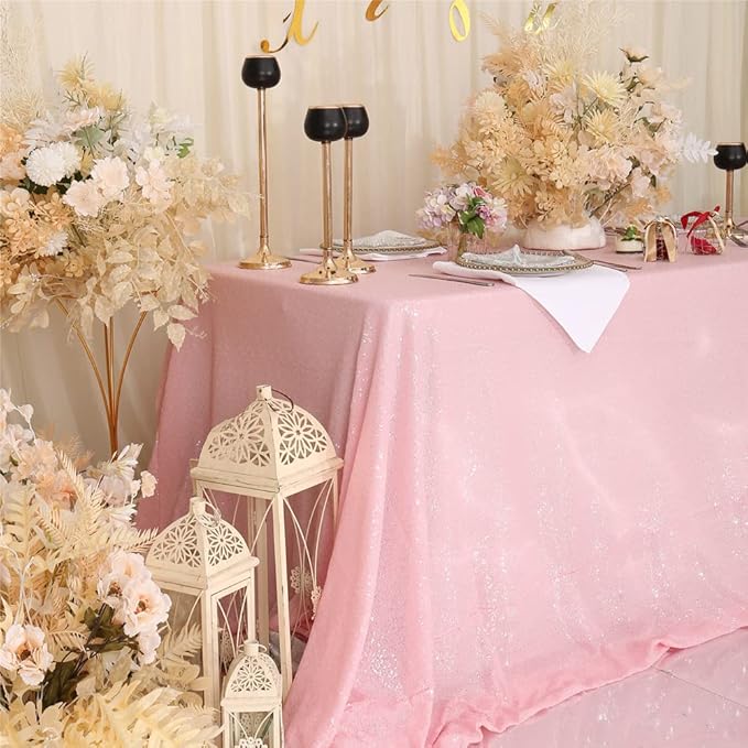 SquarePie Sequin Tablecloth 60 x 120 Inch Pink Sparkly Table Linen for Wedding Party-Ruum Studio Home