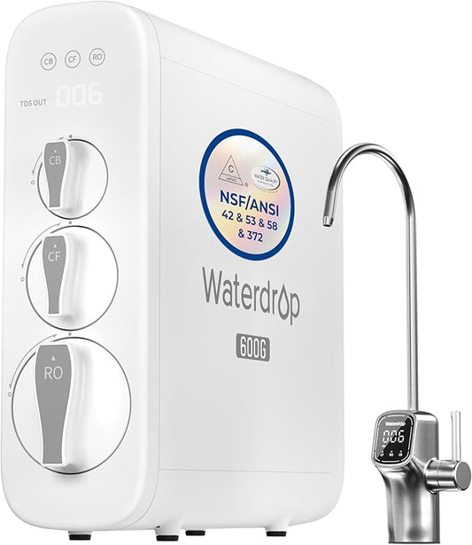 Waterdrop G3P600 Reverse Osmosis System, 8 Stage Tankless Reverse Osmosis Water Filter, NSF/ANSI 42 & 58 & 372 Certified, Under Sink RO System, 2:1 Pure to Drain, Smart LED Faucet-Ruum Studio Home