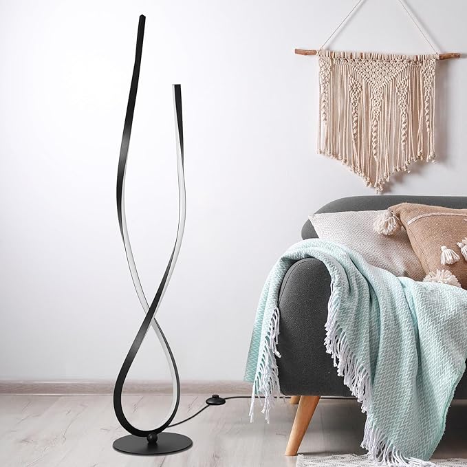 NUÜR Spiral Floor Lamp, 59" Tall Black LED Modern Standing Floor Lamp with Remote Control, Arched Bright Floor Lamps for Living Room Bedroom Office Home (Spiral Floor Lamp)-Ruum Studio Home