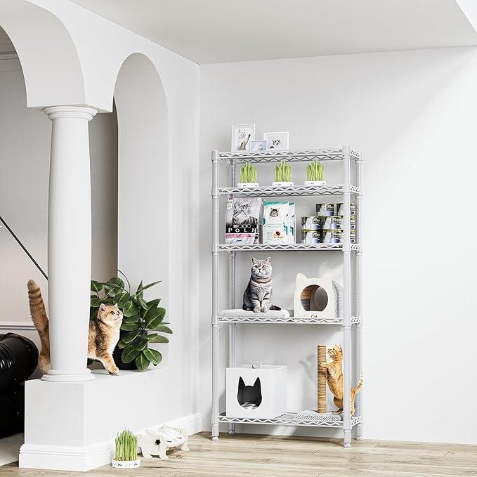 1250 lbs 5 Tier Shelf Metal Storage Shelves Wire Rack Closet Organizers for Garage Kitchen Bathroom Laundry White 11.8" D x 29.5" W x 59.5" H-Ruum Studio Home
