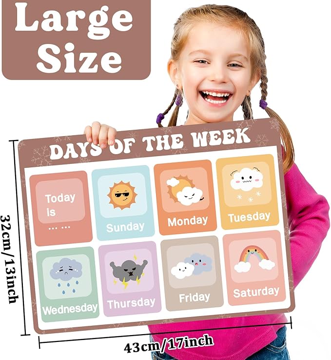 Educational Preschool Placemats for Kids Set of 6 Boho Toddler Plastic Placemat Reusable Washable Children Montessori Eat Table Mat for Homeschool Nursery Kindergarten Classroom Dining Table-Ruum Studio Home
