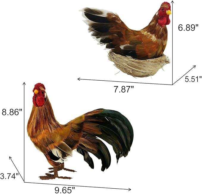 naturevibe 8.8 Inches Feathered Rooster Decor and Hen,Realistic Farm Animals Figurine with Real Feathers as Fall Decorations,Autumn Chicken Decor for Fall Centerpiece or Harvest Festival Display-Ruum Studio Home