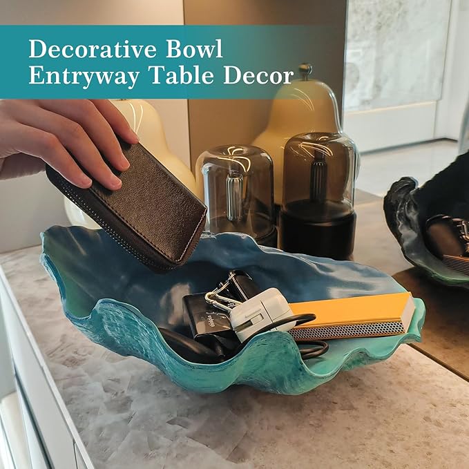 Extra Large Clam Shells Decorative Bowl-Caribbean Blue Sea Shells Decorative Storage Bowls for Coastal Beach theme house table centerpiece decorations & Nautical decor for coffee table-12.4"-1PC-Ruum Studio Home