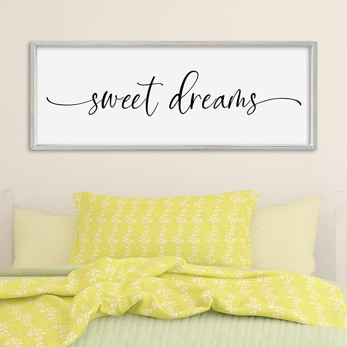 SRSZHIYUE Sweet Dreams Above Bed Wall Decor, 32"x12" Large Rustic Master Bedroom Over Bed Sign Guest Room Couples Wood Framed Farmhouse Horizontal Hanging Decoration (White)-Ruum Studio Home