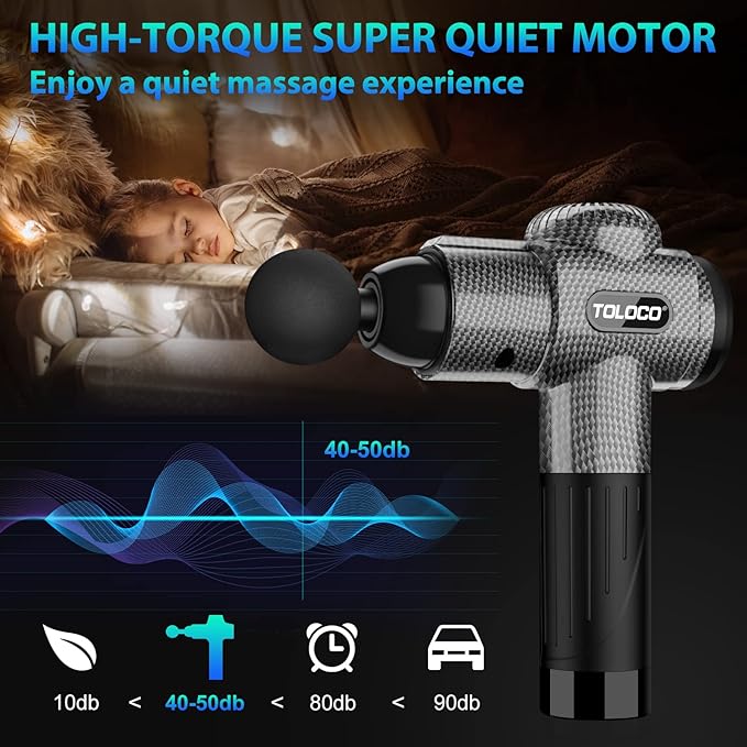 TOLOCO Massage Gun, Deep Tissue Back Massage for Athletes for Pain Relief, Percussion Massager with 10 Massages Heads & Silent Brushless Motor, Carbon-Ruum Studio Home