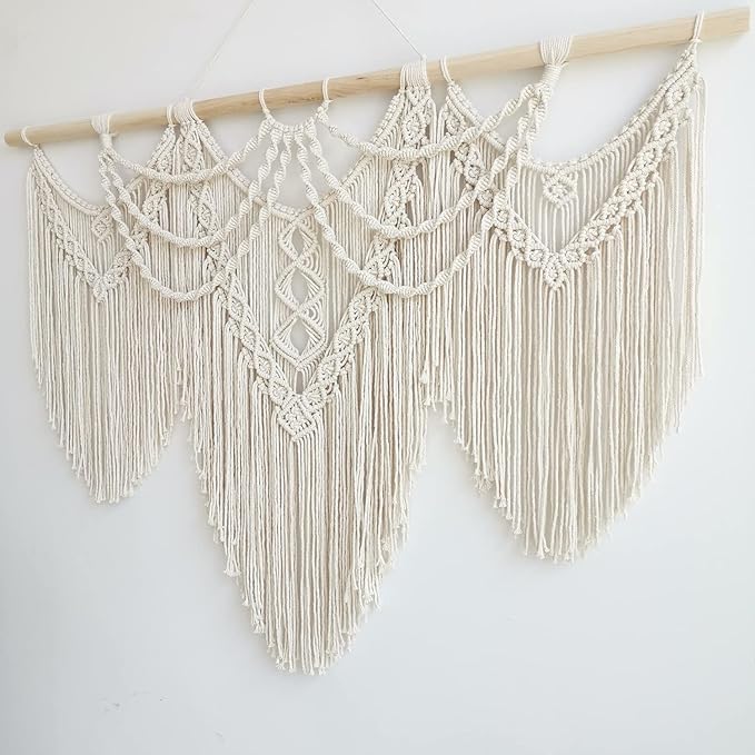 large macrame wall hanging - Boho Tapestry Macrame Wall Decor Art- Chic Bohemian Handmade Woven Tapestry Home Decoration for Bedroom Living Room Apartment Wedding Party - 43"x32" (Beige-fringe)-Ruum Studio Home