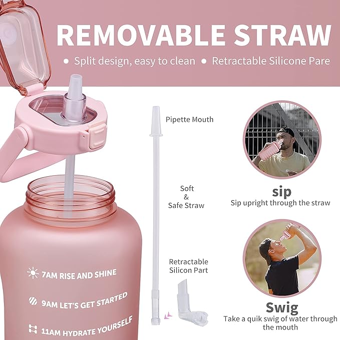 64oz,100oz,128oz Large Motivational Water Bottle with Time Marker, Leakproof & BPA Free Half Gallon Big Water Bottle with Straw Handle Tritan Frosted Water Jug for Gym,Fitness,Outdoor Sports-Ruum Studio Home