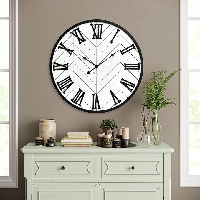 30 Inch Large Wall Clock Farmhouse Style - White Silent Non-Ticking Rustic Decor for Living Room, Kitchen, Bedroom-Ruum Studio Home