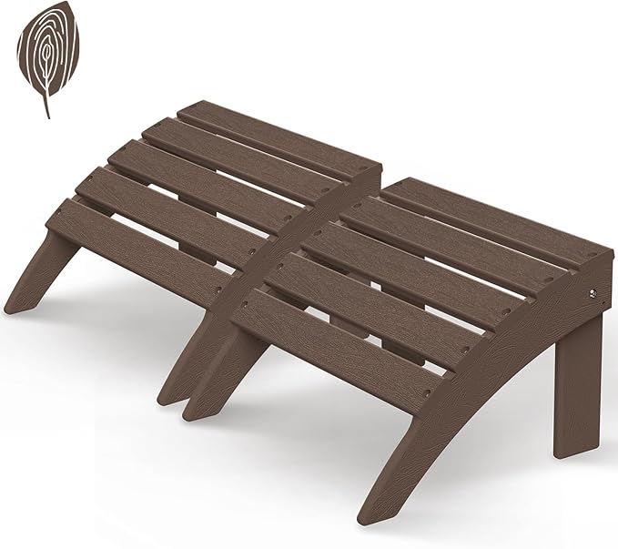 GREENVINES Adirondack-Ottoman | Wood Grain | Set of 2 | HDPE Plastic | Outdoor Footrest | All Weather | Foot Rest | Foot Stool | Dark Brown | for Adirondack Chair-Ruum Studio Home