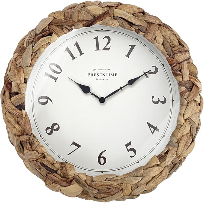 Presentime & Co Farmhouse Series, Rustic Woven Clock, 10.5 inch, Natural Woven Water Hyacinth/Sea Grass. Wall Sculpture, Wall Art and Timepiece for Home Decoration/Decoration/Farmhouse Décor.-Ruum Studio Home