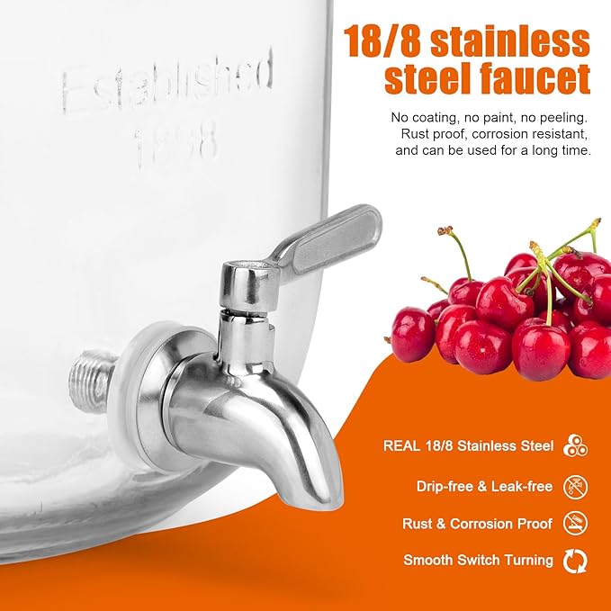 DD&HAPP Glass Drink Dispensers For Parties. 1.2 Gallon Beverage Dispenser With Stand And Stainless Steel Spigot .Lemonade Dispenser With Ice Cylinder.Mason Jars,Laundry Detergent Dispenser.-Ruum Studio Home