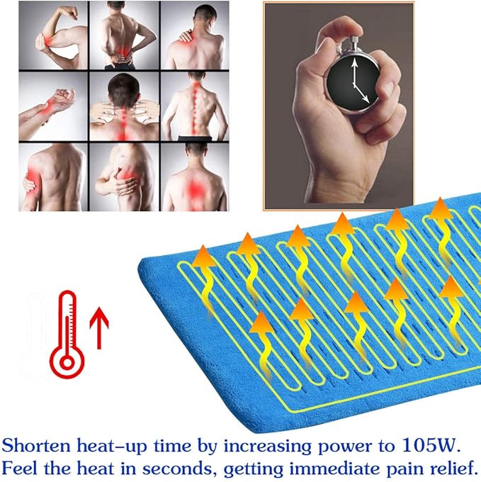 Heating Pad Electric Fast-Heating for Back/Waist/Abdomen/Shoulder/Neck Pain and Cramps Relief - Moist and Dry Heat Therapy with Auto-Off 12"x24" Hot Heated Pad by GOQOTOMO-HF-B(Blue)-Ruum Studio Home