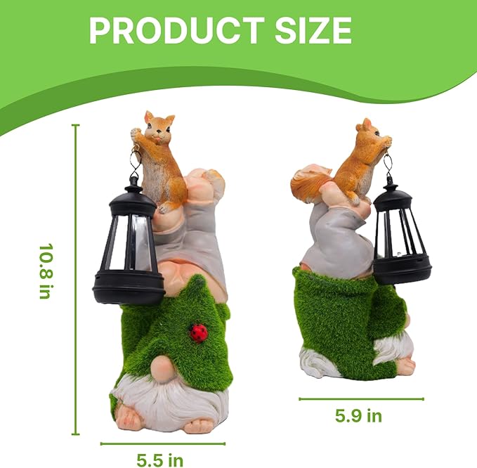 Garden Gnome Statues Decor with Solar Lights, Outdoor Decorations for Yard Porch Lawn Balcony Patio, Housewarming Gifts-Ruum Studio Home