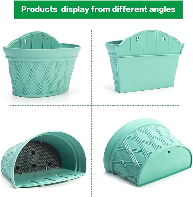 Sungmor Wall Hanging Planters,11.5 Inch Hanging Flower Pots for Railing Fence - Indoor Outdoor Balcony Wall Planter Hanging Basket, Plastic Pot Plant Container - Half Round & 3PC Pack & Green-Ruum Studio Home
