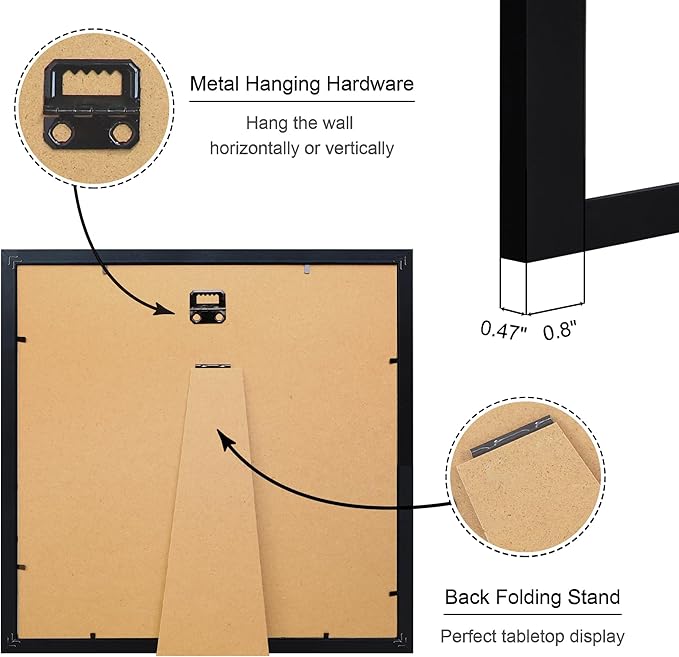12x12 Picture Frame Set of 4, 12 x 12 Wood Photo Frames with Mat for 10x10 or 30x30cm Diamond Painting Art, Wooden Frame with Real Glass Cover for Wall and Tabletop Display,Black-Ruum Studio Home