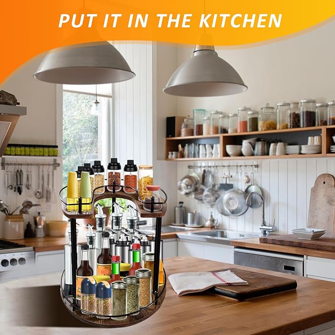 2-Tier Lazy Susan Organizer, Rotating Spice Rack with Stable Carousel Base & 4 Height Settings, Spice Rack Organizer for Cupboard Kitchen Countertop Dining Table-Ruum Studio Home