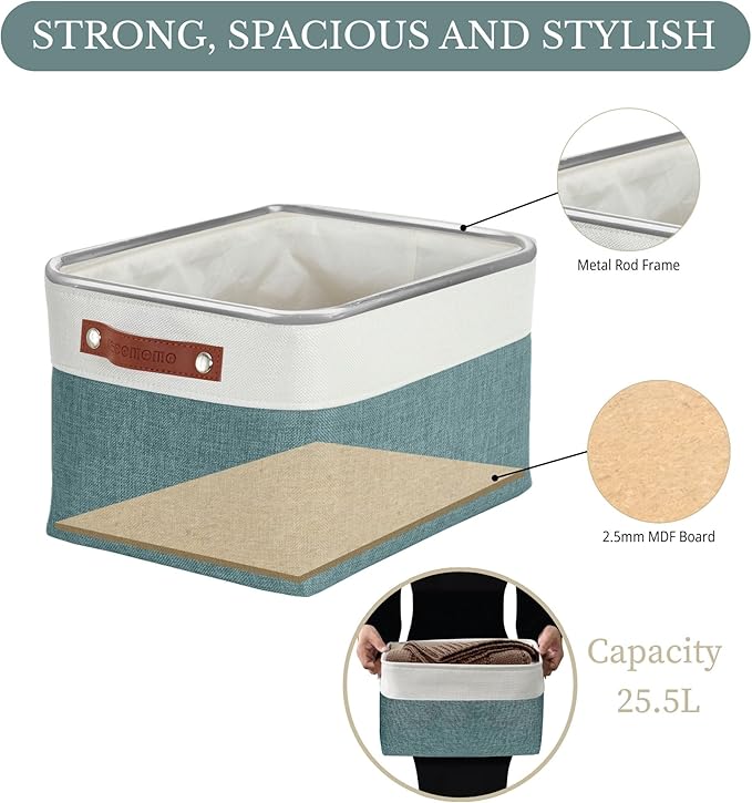 DECOMOMO Storage Bins Fabric Storage Baskets for Shelves, Linen Closet Organization Toys Nursery (Green and White, Large - 3 Pack)-Ruum Studio Home