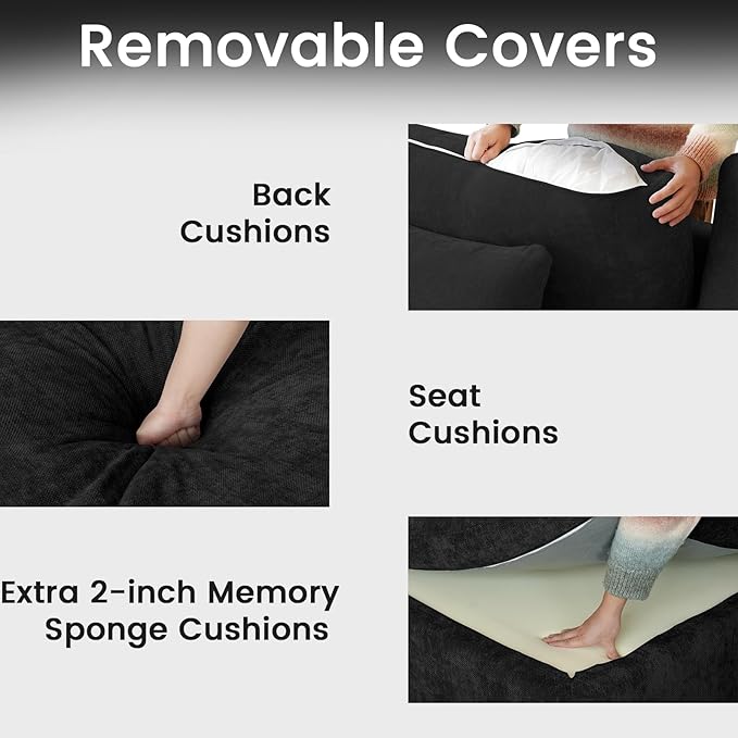JACH Sectional Couches for Living Room, Cloud Sectional Couch with Deep Seat, Down Filled Modular Sofa, Covers Removeable & Washable, Love Seat Sofas Furniture for Living Room, Black-Ruum Studio Home