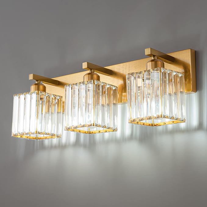 Modern Bathroom Vanity Light 3-Lights Gold Crystal Bathroom Wall Light Vanity Light Fixtures，20.47-inch Modern Minimalist Design-Ruum Studio Home
