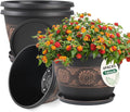 4 Pack 16 inch Plant Pots, Retro Pattern Planters with Drainage Holes and Saucer, Sturdy Plastic Garden Flower Pots for Indoor & Outdoor Plants-Ruum Studio Home