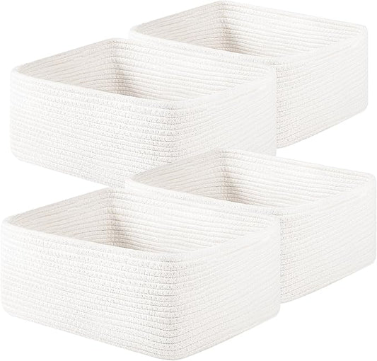 OIAHOMY 4 Pack 14.17*11.02*6.3IN Storage Baskets for Organizing Shelves, Woven Rope Baskets for Organizing Books, Clothes, Decorative Basket for Living Room, Nursery, Bedroom, Gift Basket, White-Ruum Studio Home