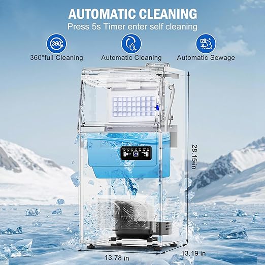 Commercial Ice Maker Machine 110 LBS/24H, 36 Ice Trays Freestanding & Undercounter Ice Machine Stainless Steel with 20 LBS Ice Storage Capacity, Ice Maker with Water Line and Filter, Dual Water Inlet-Ruum Studio Home