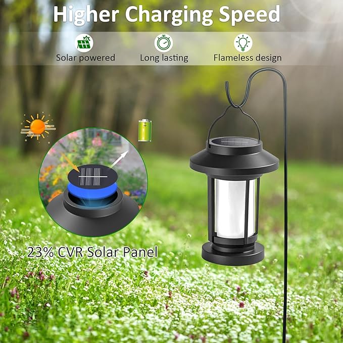 Derynome Solar Lantern Outdoor Lights, 4 Pack Upgraded Flickering Flameless Solar Lights Outdoor Waterproof, Hanging Decorative Lanterns for Yard Patio Path Garden Decor (4)-Ruum Studio Home