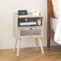 AWASEN Nightstand with Charging Station, Modern Bedside Table with Glass Decorative Drawer, Charging Night Stand Side Tables for Bedroom and Small Space, Rustic White Oak-Ruum Studio Home