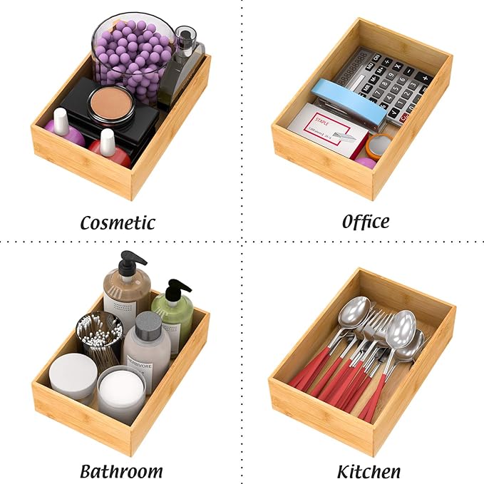 Bamboo Kitchen Drawer Organizer, Wooden Storage Box for Utensil Organizer Silverware Tray Cutlery Holder Flatware Containers - Multi-Use Deep Drawer Dividers Organizer for Bathroom, Jewelry (9"6"2.5")-Ruum Studio Home