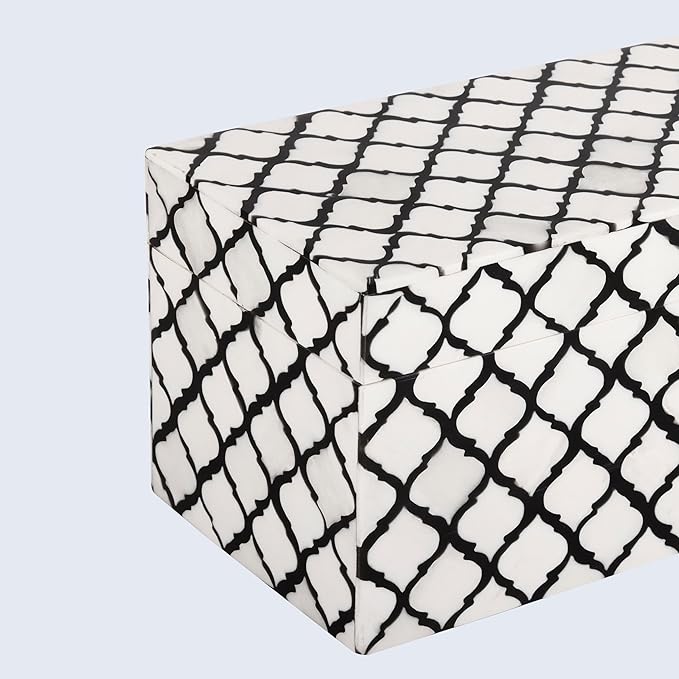 Handicrafts Home Handmade Moroccan Pattern Inspired Decorative Box - Large Storage Organizer for Neck Chains, Watches, Memory Keepsakes - Boho Style Treasure Box, Multipurpose Gift - B&w, 10x5x5-Ruum Studio Home